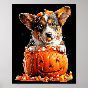 Womens Cute Corgi Dripping Pumpkin Candy Corn Poster