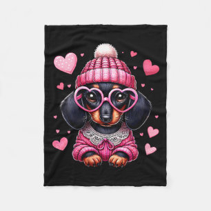 Women's Cute Dachshund Valentines Heart Dog Lover  Fleece Blanket