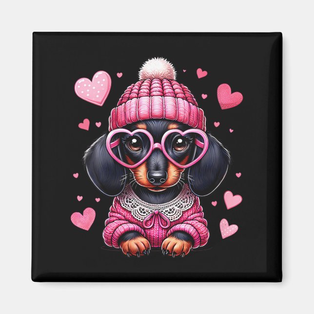 Women's Cute Dachshund Valentines Heart Dog Lover  Magnet (Front)