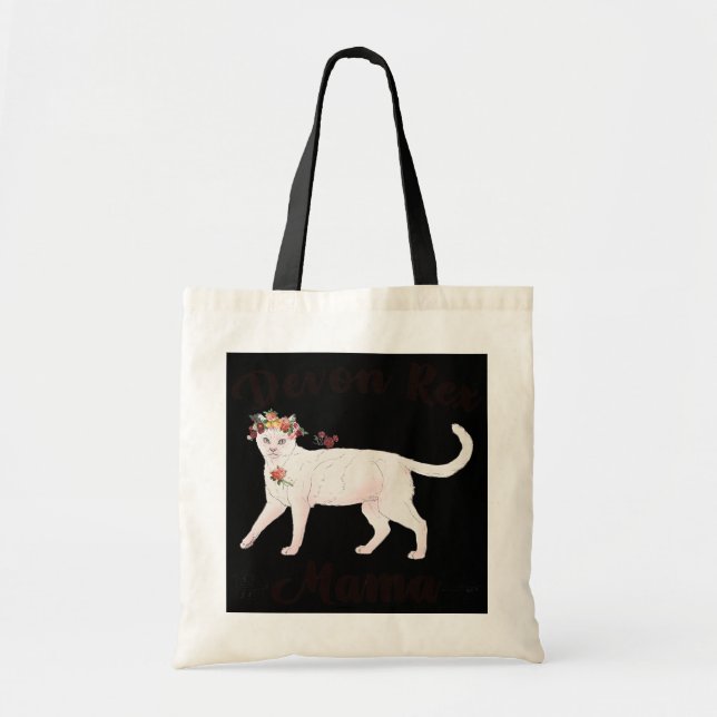 Womens Cute Devon Rex Mama Flowers Cat Mom Tote Bag (Front)