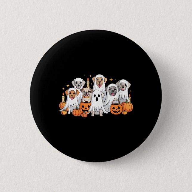 Womens Cute Dog Dressed As Ghost Funny Dog 2 Inch Round Button (Front)