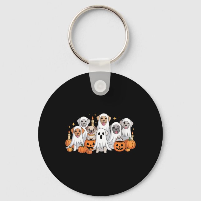 Womens Cute Dog Dressed As Ghost Funny Dog Keychain (Front)
