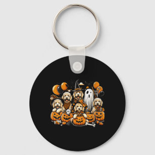 Womens Cute Ghost And Witch Goldendoodle Halloween Keychain