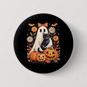 Womens Cute Ghost With Black Cat Bats And Pumpkins 2 Inch Round Button
