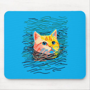 Womens Cute Ginger Cat Swimming Minimalist Animal Mouse Pad