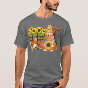 Womens Cute Gnome And Chicken Sunflower, Farmer  T-Shirt