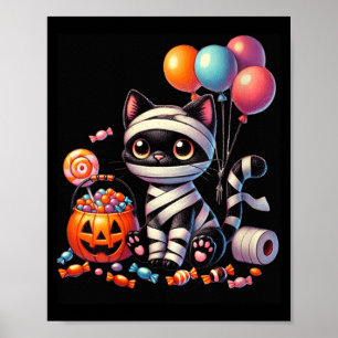 Womens Cute Halloween Black Cat Pumpkin Trick Or Poster