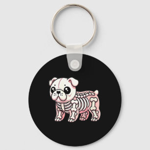 Womens Cute Kawaii English Bulldog Dog Skeleton Keychain