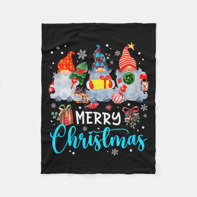 Womens Cute Merry Christmas Gnome Snowflakes Xmas  Fleece Blanket (Front)