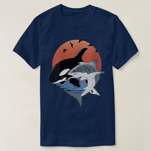 Womens Cute Orca Whale and Shark Samoa Polynesia V T-Shirt (Design Front)