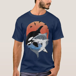 Womens Cute Orca Whale and Shark Samoa Polynesia V T-Shirt