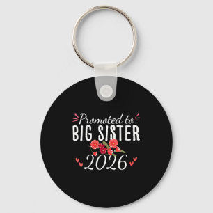 Womens Cute Promoted To Big Sister Est 2026 Floral Keychain