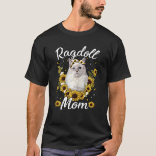 Womens Cute Ragdoll Mom Sunflower Cat Mom Mother's T-Shirt