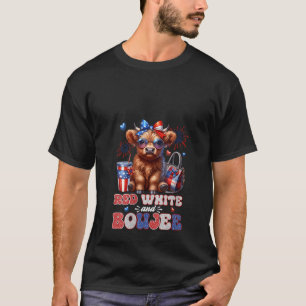 Womens Cute Red White And Boujee Highland Cow 4th  T-Shirt