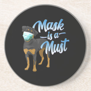 Womens Cute Rottweiler Dog with Mask - Wear a Face Coaster