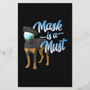 Womens Cute Rottweiler Dog with Mask - Wear a Face Stationery