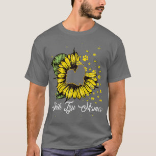 Womens Cute Shih Tzu Mama Sunflower Dog Mom Mother T-Shirt