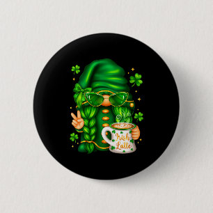Women's cute st patricks day gnome drinking coffee 2 inch round button