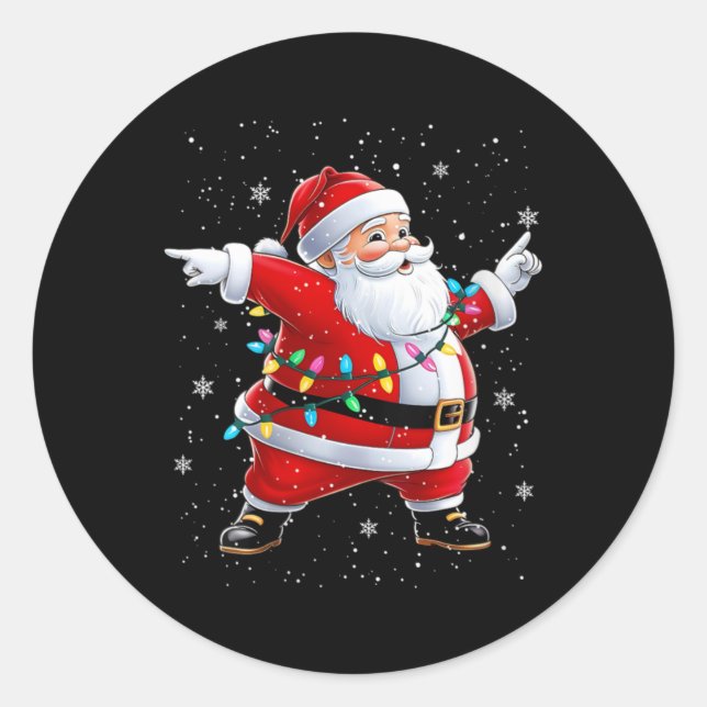 Womens Dabbing Santa Xmas Dancing Girls Boys Kids  Classic Round Sticker (Front)