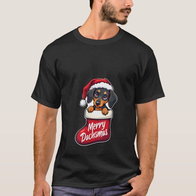Womens Dachshund Dog Christmas 2024 Funny V Neck  T-Shirt (Front)