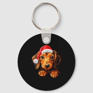 Womens Dachshund Dog Santa Claus Hat Christmas New Keychain