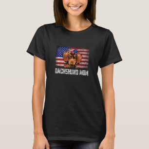 Womens   Dachshund Mom American Flag 4th Of July P T-Shirt