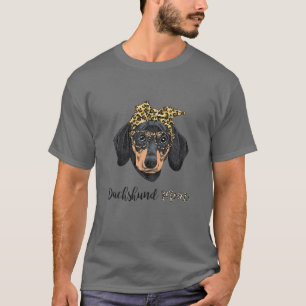 Womens Dachshund Mom Leopard Print Glasses Bandana T-Shirt