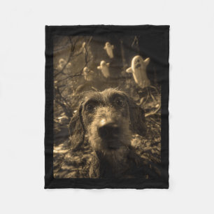Womens Dachshund Selfie With Ghosts Haunted Forest Fleece Blanket