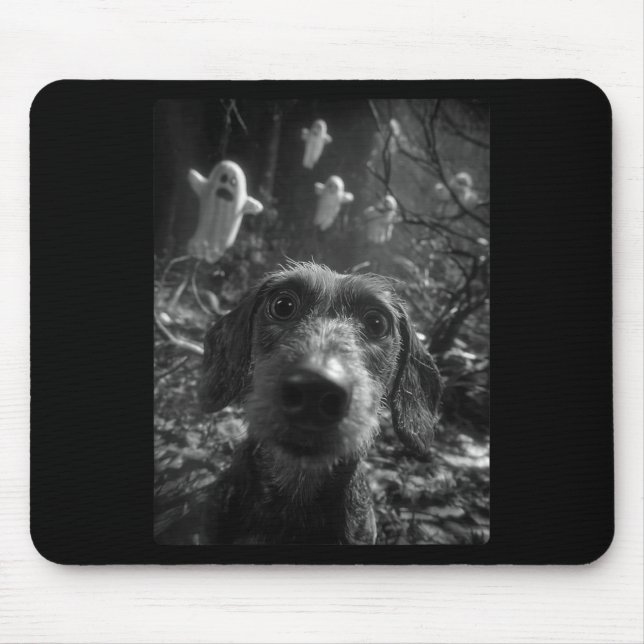Womens Dachshund Selfie With Ghosts Haunted Forest Mouse Pad (Front)