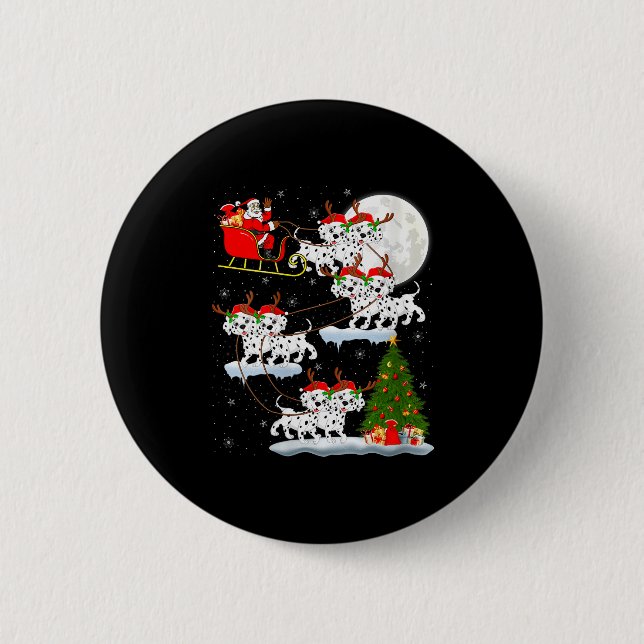Womens Dalmatian Dog Santa Sleigh Flying Funny Mag 2 Inch Round Button (Front)