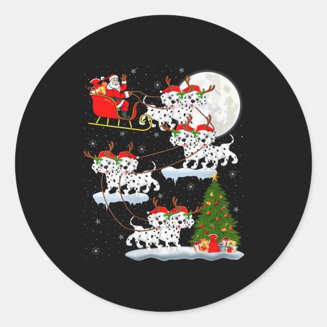 Womens Dalmatian Dog Santa Sleigh Flying Funny Mag Classic Round Sticker (Front)