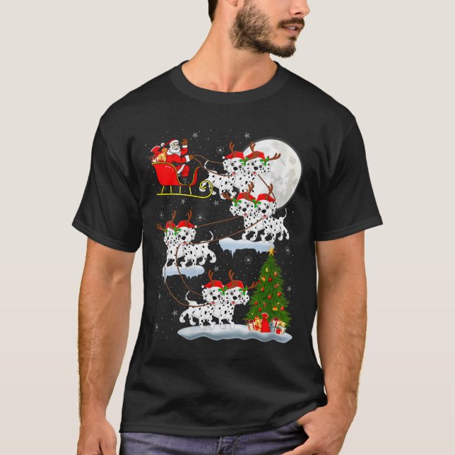 Womens Dalmatian Dog Santa Sleigh Flying Funny Mag T-Shirt (Front)