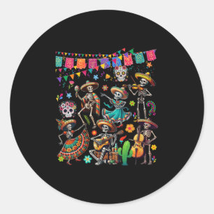 Womens Dancing Group Floral Skeletons Mexican Dia Classic Round Sticker
