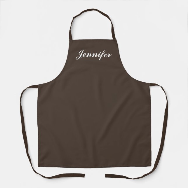 Womens Dark Brown Script Personalized Chef Apron (Front)
