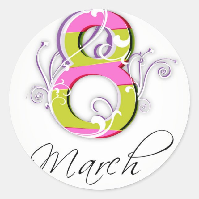 Women's day with flowery number 8 classic round sticker (Front)