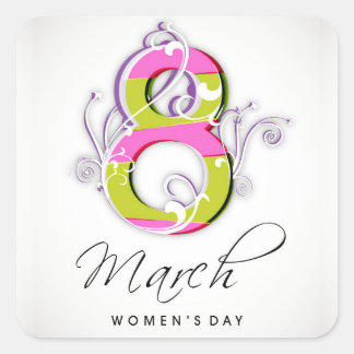 Women's day with flowery number 8 square sticker