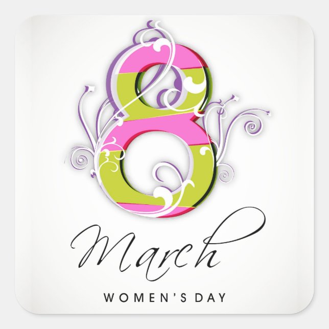 Women's day with flowery number 8 square sticker (Front)