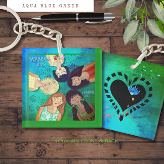 Women's Day Woman Portraits Aqua Square Keychain