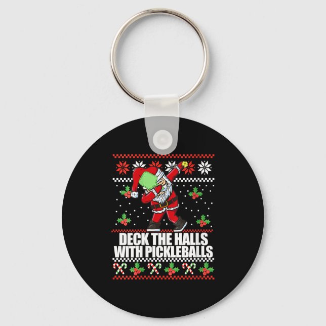 Womens deck the halls pickle ugly christmas keychain (Front)