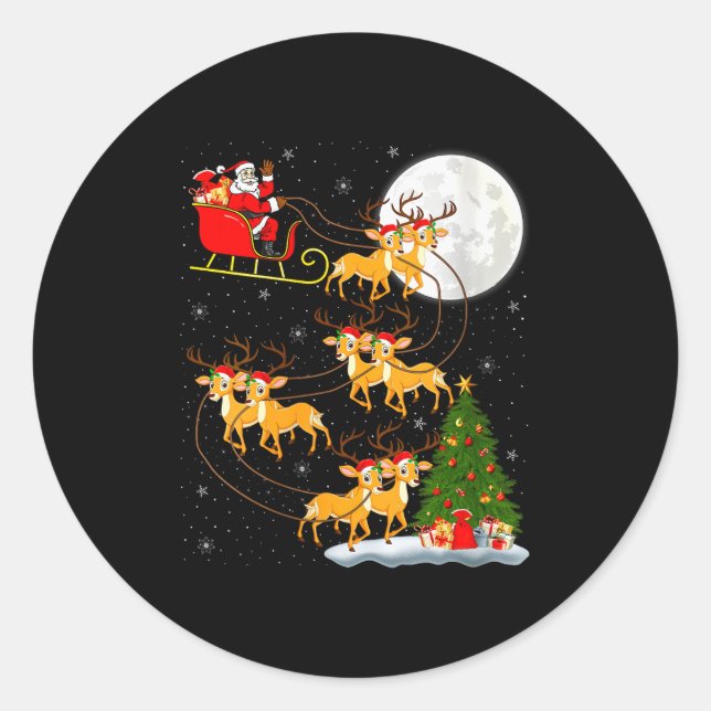 Womens Deer Santa Sleigh Flying Funny Magical Chri Classic Round Sticker (Front)