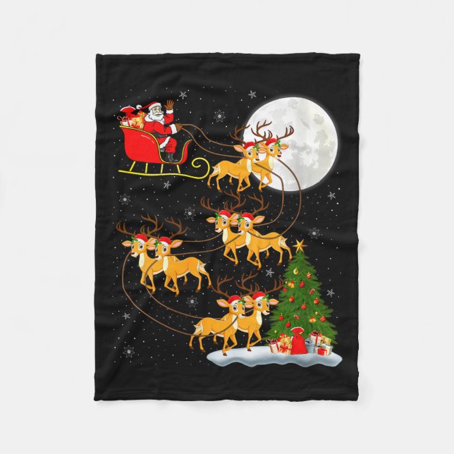 Womens Deer Santa Sleigh Flying Funny Magical Chri Fleece Blanket (Front)