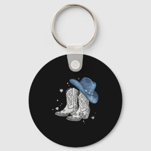 Womens Denim & Diamonds Black Tee Western Cowg Keychain