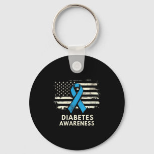 Womens Diabetes Awareness Month Blue Usa Flag Ribb Keychain
