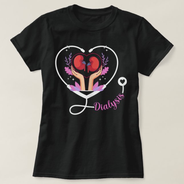 Womens Dialysis Technician Nurse - Heartbeat Kidne T-Shirt (Design Front)