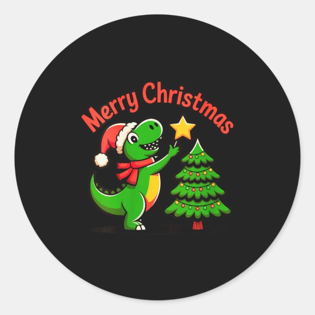Womens Dinosaur Christmas Merry Christmas T-rex De Classic Round Sticker (Front)