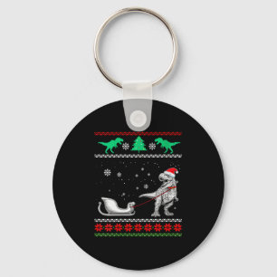 Womens Dinosaur Sleigh Merry Christmas Ugly Christ Keychain