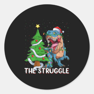 Womens Dinosaur Xmas Lights Funny T-rex Dino Men B Classic Round Sticker