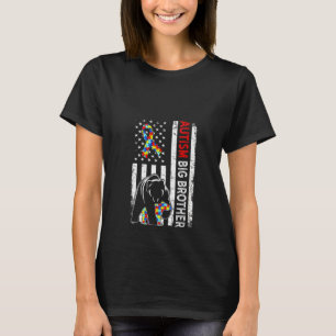 Womens Distressed American Flag Autism Big Brother T-Shirt