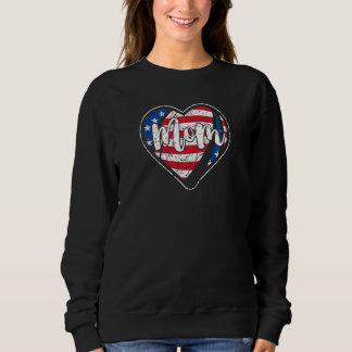 Womens Distressed American Flag Heart Rugby Mom Mo Sweatshirt