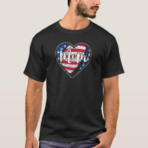 Womens Distressed American Flag Heart Rugby Mom Mo T-Shirt